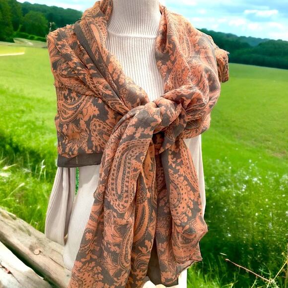 Paisley Pink Scarf Wrap Shawl Colorful Lightweight Oversized Cottage - Picture 1 of 5
